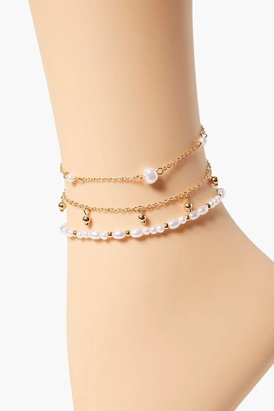 Faux Pearl Anklet Set