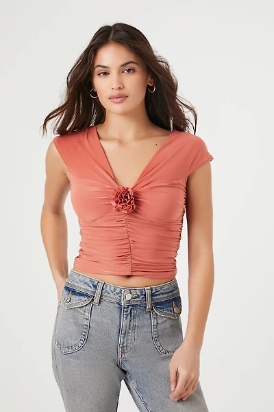 Ruched Floral Crop Top