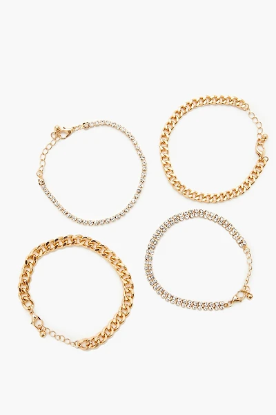 Rhinestone & Curb Chain Bracelet Set