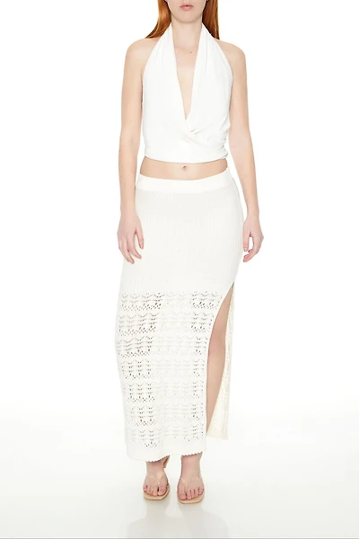 Pointelle Sweater-Knit Maxi Skirt