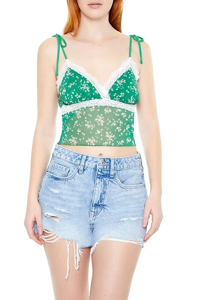 Lace-Trim Floral Tie-Strap Cami