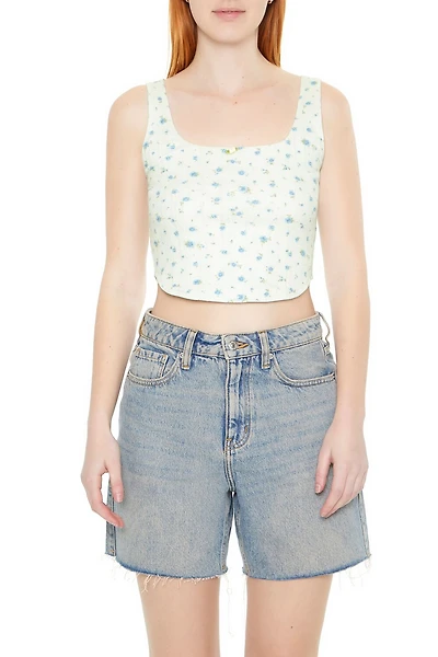 Cropped Floral Print Tank Top