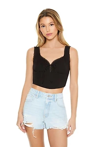 Ruched Lace-Trim Crop Top
