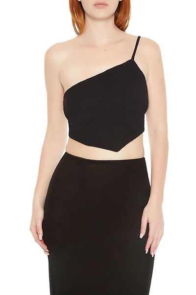 Textured One-Shoulder Crop Top