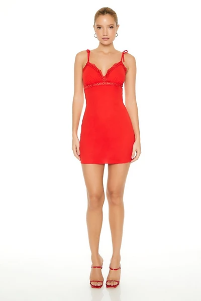 Lace-Trim Tie-Strap Mini Dress