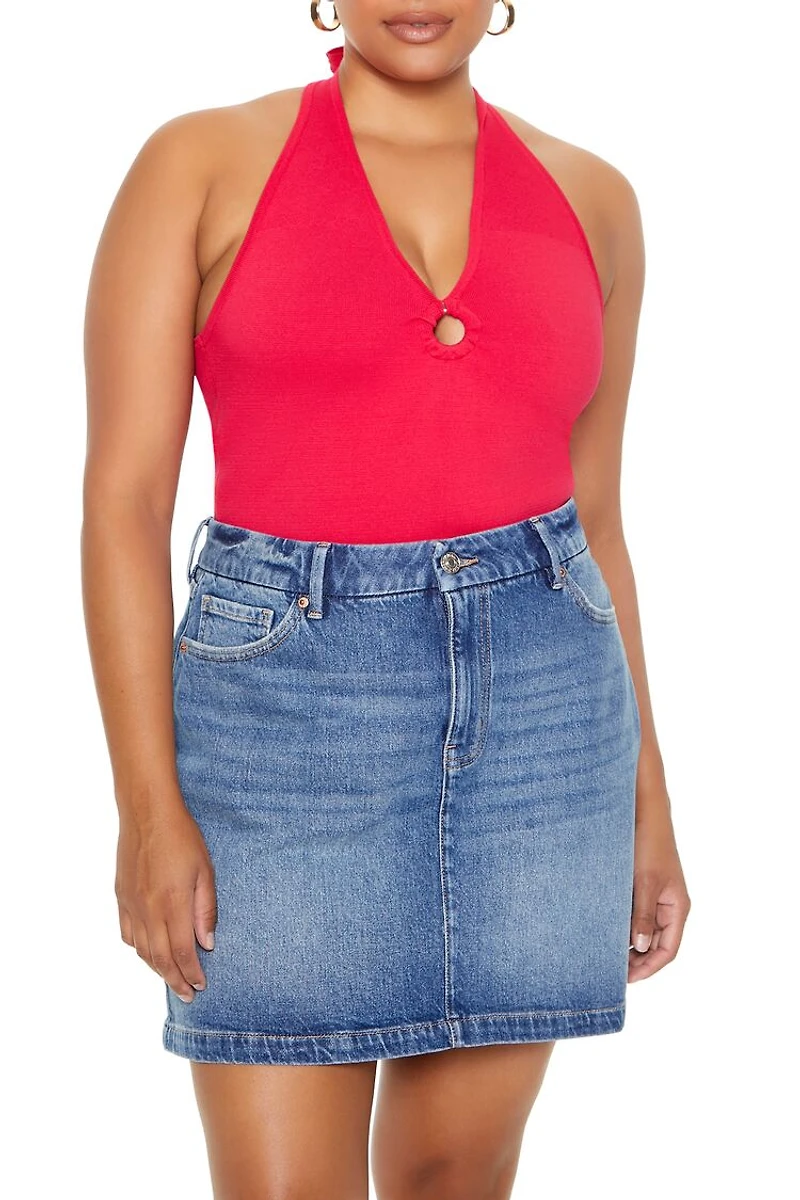 Plus Sweater-Knit Halter Top