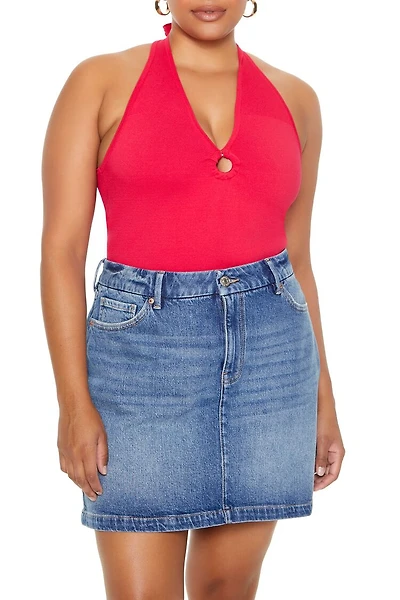 Plus Sweater-Knit Halter Top