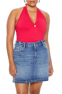 Plus Sweater-Knit Halter Top