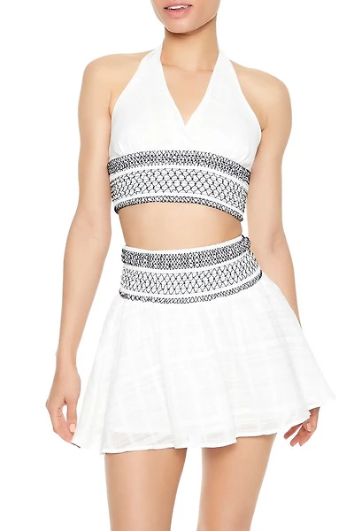 Embroidered Halter Crop Top