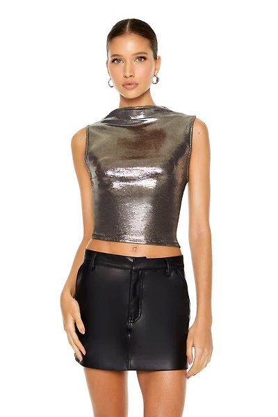 Metallic Mock Neck Crop Top