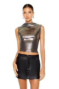 Metallic Mock Neck Crop Top