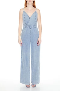 Denim Surplice Wide-Leg Jumpsuit