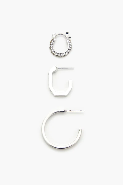 Geo Rhinestone Hoop Earring Set