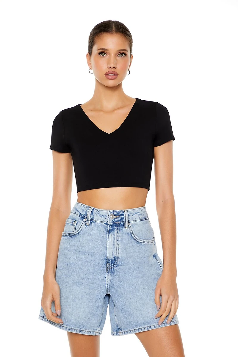 Cropped V-Neck Tee