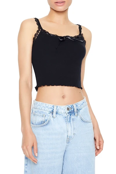 Cropped Lace-Trim Bow Cami