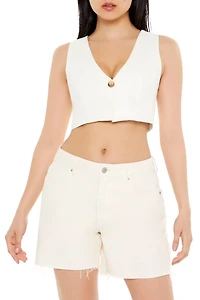 Sleeveless Linen-Blend Crop Top