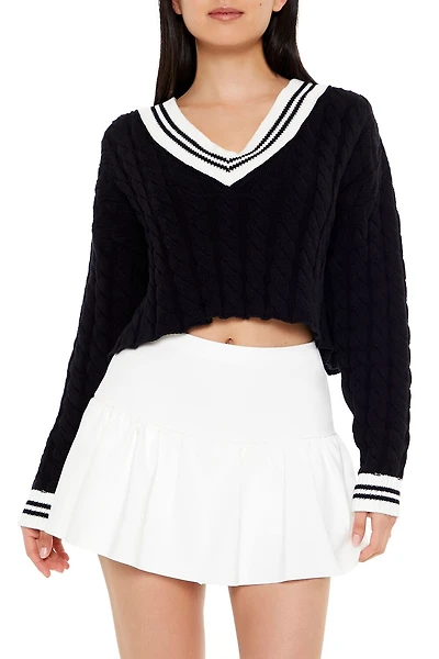 Cropped Cable Knit Sweater