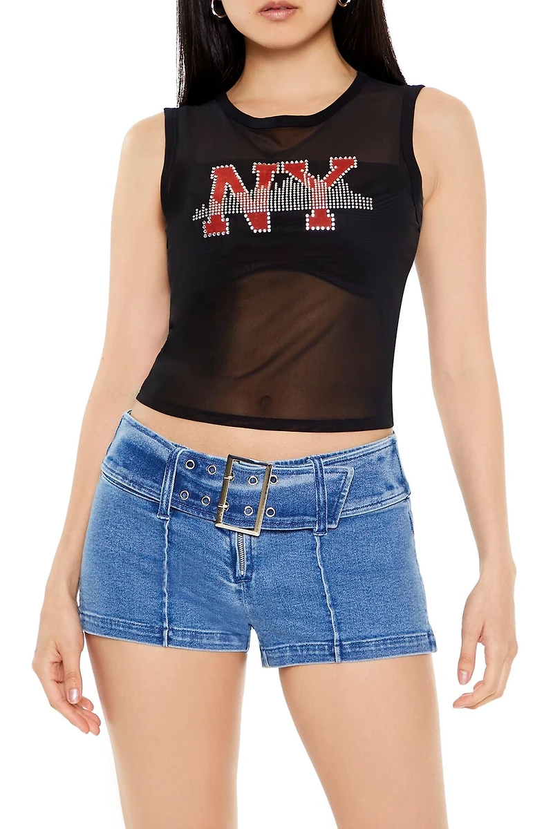 Mesh Rhinestone NY Tank Top
