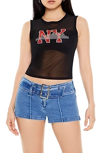 Mesh Rhinestone NY Tank Top