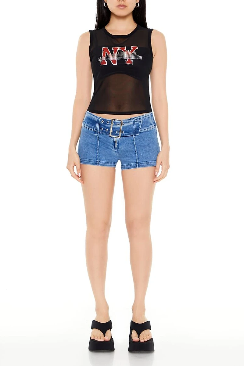 Mesh Rhinestone NY Tank Top