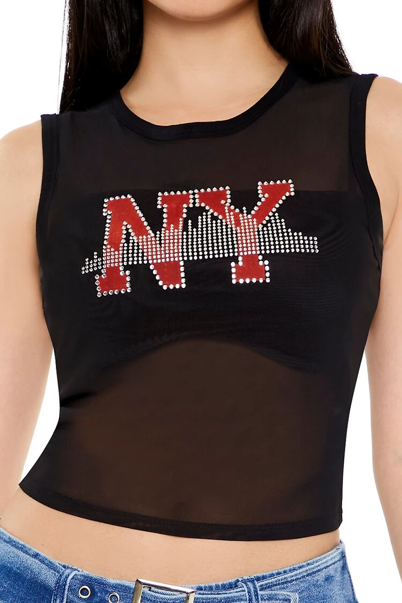 Mesh Rhinestone NY Tank Top