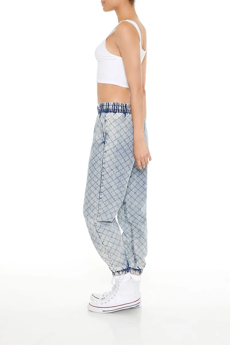 Quilted Mid-Rise Denim Joggers