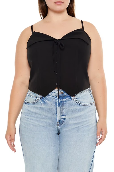 Plus Button-Front Cropped Cami