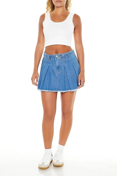 Pleated Denim Mini Skirt