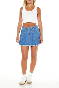 Pleated Denim Mini Skirt