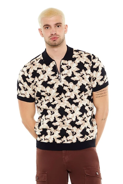 Sweater-Knit Floral Print Shirt