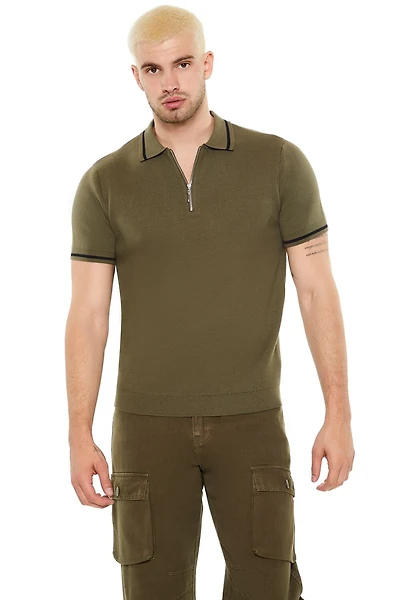 Sweater-Knit Zip-Up Shirt