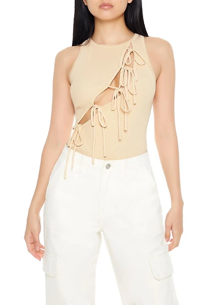 Sweater-Knit Cutout Bow Bodysuit