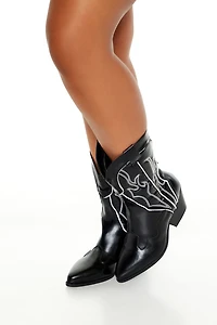 Embroidered Cowboy Booties (Wide)