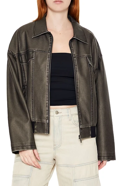 Faux Leather Zip-Up Moto Jacket