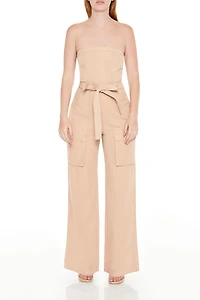 Strapless Tie-Front Cargo Jumpsuit