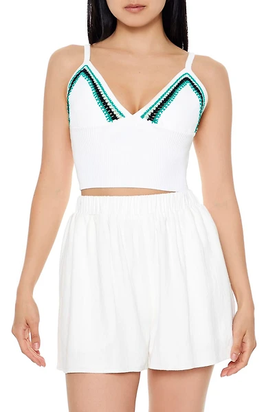Embroidered Sweater-Knit Cropped Cami