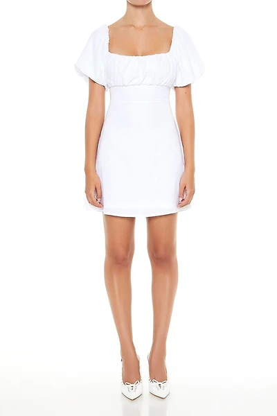 Lace-Up Puff-Sleeve Mini Dress
