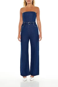 Belted Strapless Denim Jumpsuit