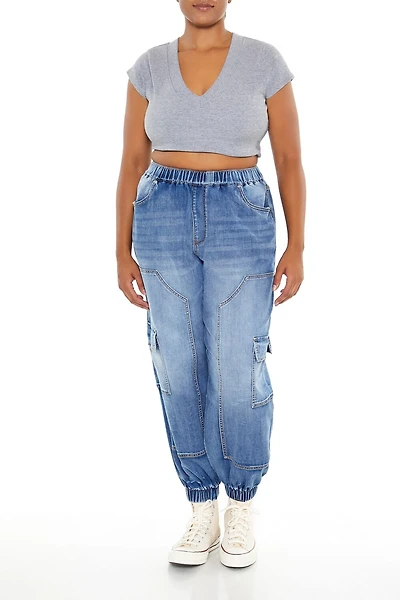 Plus Size Denim Cargo Joggers