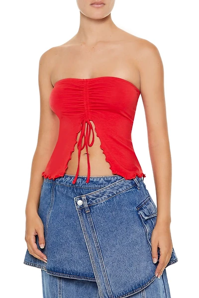 Lettuce-Edge Split-Hem Tube Top