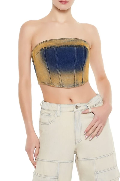 Sandblasted Denim Tube Crop Top