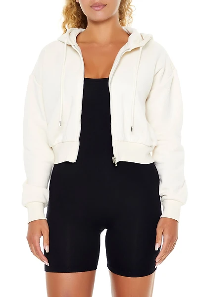 Cropped Fleece Zip-Up Hoodie