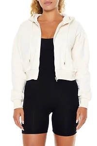 Cropped Fleece Zip-Up Hoodie