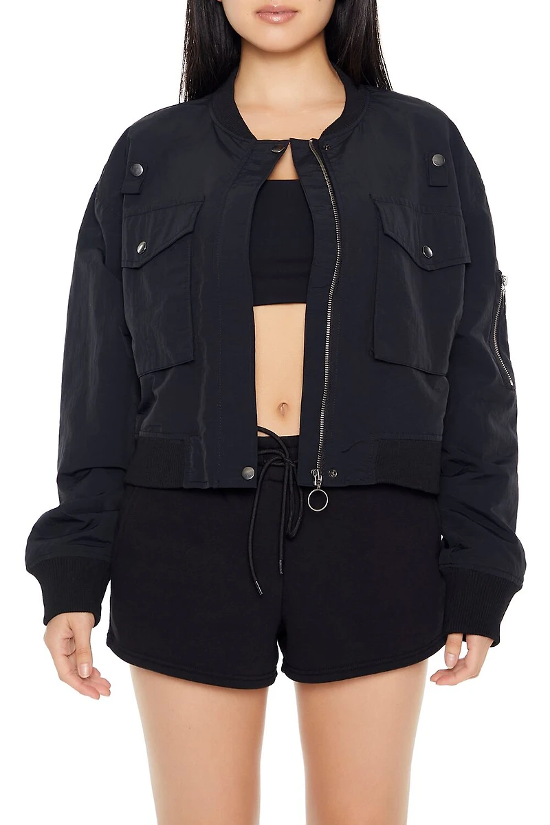Zip-Up Cargo Bomber Jacket