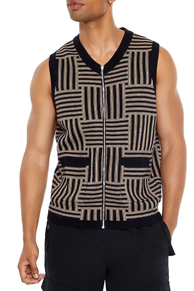Geo Print Zip-Up Sweater Vest