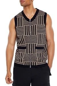 Geo Print Zip-Up Sweater Vest