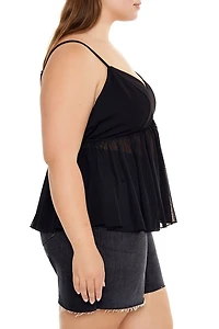 Plus Sheer Mesh Flounce Cami
