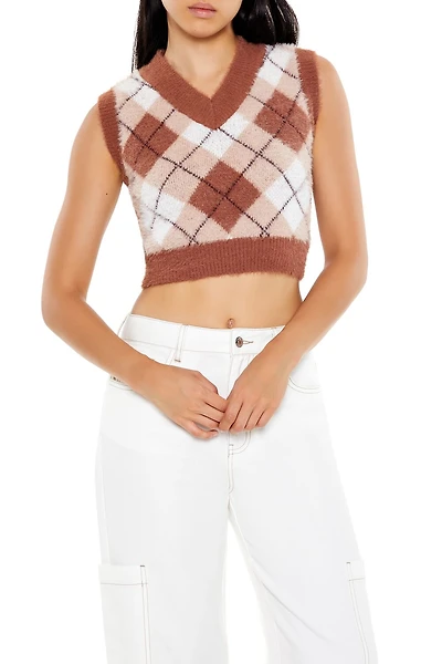 Cropped Argyle Sweater Vest