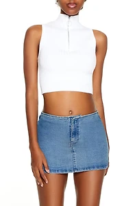 Ribbed Half-Zip Crop Top