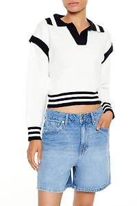 Varsity-Striped Cropped Sweater